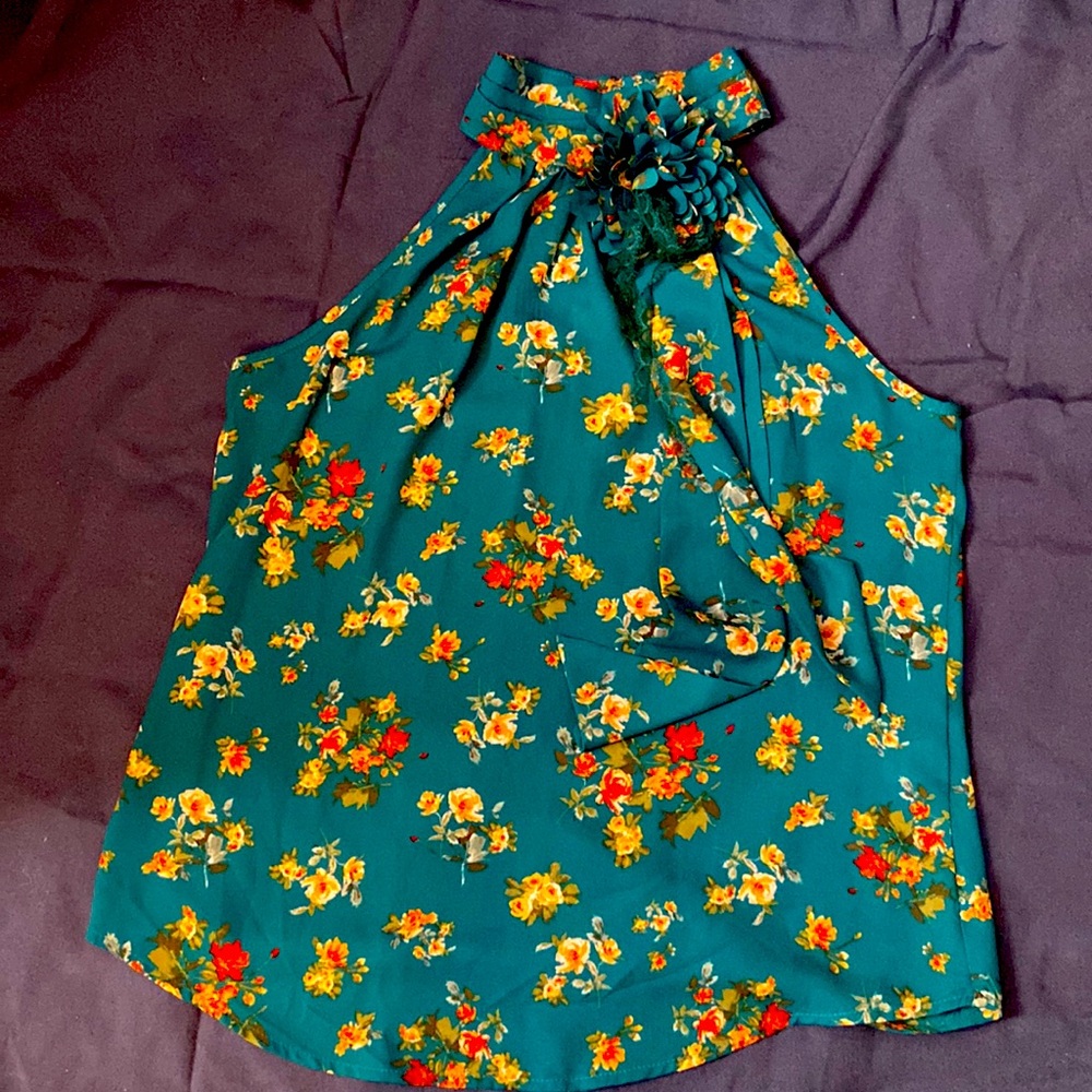 New York and Co Turquoise Floral Tank